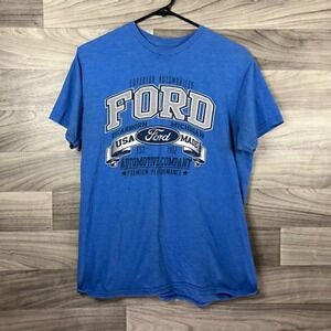 Ford USA Made Dearborn‎ Michigan Womens T-Shirt Blue Short Sleeve Crew Neck L